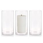 Yishik 3 Pack Glass Cylinder Flower Vase,8 Inch/20cm High Glass Vases for Candle Holders,Modern Decorative Vase Set for Wedding Centerpiece,Living Room Decor(4" W x 8" H)