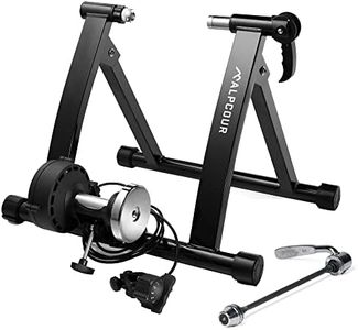 Bike Trainer Stand – Alpcour Portable Stainless Steel Indoor Trainer w/Magnetic Flywheel, Noise Reduction, 6 Resistance Settings, 2 Quick-Release Skewers & Bag – Stationary Exercise for All Bikes