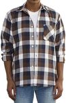 SANGTREE BOY Boys Kids Long Sleeves Button Down Check Plaid Flannel Shirt Tops, Brown, Age 5T-6T (5-6 Years) = Tag 130