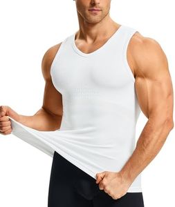 Nebility Shapewear Mens Compression Shirt Body Shaper Slimming Undershirts Sports Vest V Neck Sleeveless Workout Tank Tops (US, Alpha, Small, Regular, Regular, White)