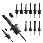 JNWINOG 12 Pack Stainless Steel Matte Black Classic Bottle Pourers Tapered Spout Liquor Bottle Pourers for Alcohol, Olive Oil Dispenser Spout with Rubber Cap