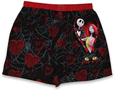 Disney Nightmare Before Christmas Jack and Sally Men's Heart Boxer Shorts Underwear (X-Large, Multicolor)