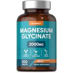 Magnesium Glycinate Supplement | 2000mg | 100 Vegan Tablets | High Strength Providing 400mg of Elemental Magnesium | by Horbaach