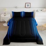 Geometric Abstract Ombre Comforter Set Kids Teens Blue and Black Striped Bedding Bed Set Decor Modern Fashion Comforter Inner Fill Bedroom Collection 2Pcs Twin Size