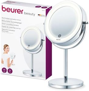 Beurer BS 55 Makeup Mirror with Light, Bright LED Light (18 LEDs), Pivoting Mirror, Touch Sensor On, 1 Side with Normal View, 1 Side with Magnification View (x7), Chrome Finishes,20.5 x 31.5 x 13.4 cm