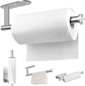 MGahyi Paper Towel Holder Wall Mount, Self Adhesive Or Drilling Under Cabinet Kitchen, 13.2 inch Stainless Steel Paper Towel Roll Rack, Towel Roll Hanger for Bathroom(Silver, Rectangle)
