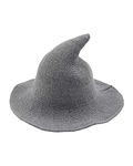 Women Halloween Wool Witch Hat Knitted Cap Partys Masquerade Cosplay Costume Accessory (Light Grey, ONE Size)