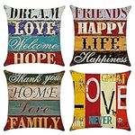 Cushion Covers 45 x 45 cm，Set of 4 pillow cover Cotton and Linen Pillow case Cushion Covers for Sofa garden bed couch cushions（Love-1）