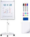 Mobile Dry Erase Board – 40x28 inches Magnetic Portable Whiteboard Stand Easel White Board Flipchart Easel Board with 25 Sheets Paper Pad