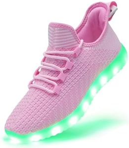 Light Up Shoes for Women Men, USB Charging LED Shoes Adult Halloween Mesh Upper Glowing Luminous Trainers Dancing Flashing Sneakers, Pink, 8 Women/6.5 Men