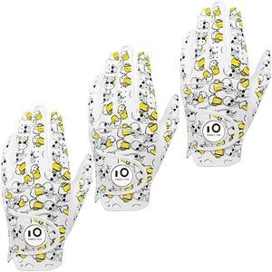 FINGER TEN Mens Golf Glove Rain Grip Value 3 Pack, White Skull Black Left Hand Fit Right Handed Golfer, All Weather Durable Grip Size Small Medium Large XL (Skull, M/L)