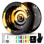 Dual Purpose Yoyo - N11 Black Golden Responsive & Unresponsive Yoyo Alloy YoYo with Yoyo Glove, Yoyo Bag, Yoyo Strings