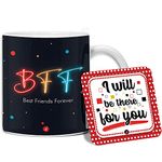 Jhingalala Gift for Friends | Best Friends Forever Printed Ceramic Coffee Mug 325ml with Greeting Card | Gift for Friends, Best Friend on Birthday, Friendship Day