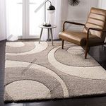 Tauhid Carpet Handwoven Super Soft Export Quality(USA) Shag Collection Graceful Swirl Area Rug,Bedroom Carpet 6x9 Feet Ivory/Beige