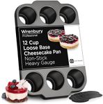 Wrenbury Pro Mini Cheesecake Pans Removable Bottom 12 Hole - Heavy Gauge Carbon Steel Muffin Cupcake Pan Loose Bottom Springform for Baking - 3 Inch Individual Cheesecakes Tin - PFOA Free