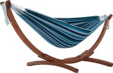 Vivere C8SPCT-34 Double Cotton Hammock with Solid Pine Arc Stand-Blue Lagoon, 254x117x104 cm