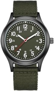 CIVO Montre Homme Militaire Sport 40mm - Montre Etanche Homme Analogique 12/24 Heures Lumineux Montre Bracelet Quartz Nylon Vert Armée, Classique Cadeau Homme
