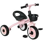 AIYAPLAY Trike for 2-5 Years Old, Kids Tricycle with Adjustable Seat, Basket, Bell, Pink