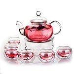 Jusalpha® Glass Filtering Tea Maker Teapot with a Warmer and 6 Tea Cups Set (Version 1, 27 OZ)