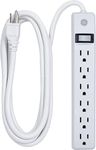 GE 6-Outlet Power Strip, 8 Ft Extension Cord, Heavy Duty Plug, Grounded, Integrated Circuit Breaker, 3-Prong, Wall Mount, UL Listed, White, 67122