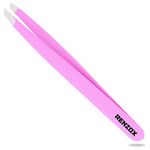 RENZOX Slanted Tweezers Professional Eyebrow Tweezers Stainless Steel Precision Tweezers for Facial Hair Women and Men (Pink), 1.0