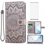 Phone Case for Samsung Galaxy Note 10 Wallet Cases with Tempered Glass Screen Protector Leather Flip Cover Card Holder Cell Accessories Glaxay Note10 5G Gaxaly Notes 10s Ten Not S10 Women Men Gray