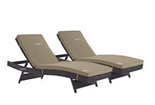 BRISHI Outdoor Swimming Poolside Lounger Beach Sunbathing Lawn Patio Chaise Lounge Sun Lounger Chair Adjustable Backrest Set of 2 (Dark Brown + Brown)