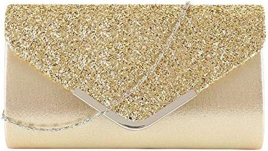 MEGAUK Women's Clutch Glitter Elegant Evening Bag Shiny Handbag Envelope Bag Rhinestone Clutch Bag with Chain for Wedding Prom Party, Fashion Gold, Einheitsgröße