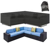 Skyour Patio Furniture Sectional Couch Sofa Cover Weatherproof Heavy Duty 420D Oxford Outdoor L Shaped Sectional Garden Rattan Corner Sofa Furniture Protector Covers Black (V-Shape: 117x117in)