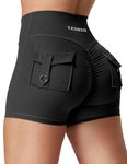 YEOREO Scrunch Workout Shorts with Pockets Charm Gym Biker Shorts for Women High Waisted Yoga Booty Shorts Black M