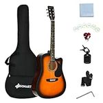 COSTWAY Acoustic Guitar, 41 Inch Full Size Steel-String Guitars with Gig Bag, Tuner, Pick, Spare Strings and Strap, Wood Cutaway Guitar for Beginners