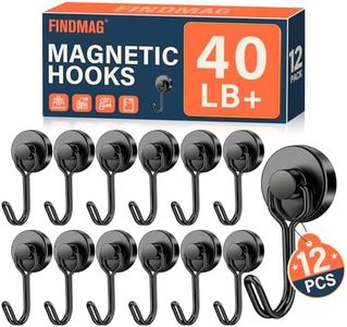 FINDMAG 12 Pack Black Magnetic Hooks 40LBS Neodymium Magnet Hooks, Strong Magnetic Hooks for Hanging, Magnet with Hooks for Kitchen, Office, Garage, Warehouse