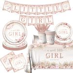 Baby Shower Decorations for Girls-142Pcs A Sweet Little Girl is on The Way Tableware Boho Floral Baby Shower Plates and Napkins Kit
