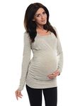 Purpless Maternity 2in1 Pregnancy Nursing Long Sleeves Top Blouse Shirt for Pregnant Women 7007 (14, Light Gray Melange)