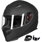 ILM Full Face Motorcycle Street Bike Helmet with Removable Winter Neck Scarf + 2 Visors DOT Model-JK313 (S, Matte Black)