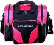 Kawagarbo Bowling Bag for Single Ball - Single Ball Tote Bag with Padded Ball Holder - Fits a Single Pair of Bowling Shoes Up to Mens Size 14 (Black/Pink)