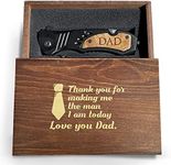 Premium Laser Engraved Folding Pocket Knife Wooden Handle and Gift Box, Foldable Camping Knife for Dad, Fathers Day