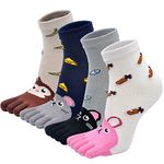 Kids Five Toe Socks Cute Cartoon Animal Anti-slip Cotton Colorful Funny Five Fingers Socks (4 Pairs)