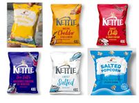 Kettle Hand cooked Crisps Potato Chips Light salted Cheddar & Red Onion Sea Salt & Vinegar Black Pepper and Sweet Chilli Sour Cream 40g x 18 Packs + 2 Packs of Lightly Salted and Sweat Salted Popcorn