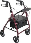 Probasics Junior Aluminum Rollator with 6 Inch Wheels, 250 Pound Weight Capacity, Burgundy