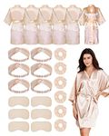 ALHAVONE 6 Pack Bride Squad Robes Spa Party Robes with Eye Masks Headband Hair Ties for Bridal Wedding Getting Ready Robes, Champagne-6, Small-Medium