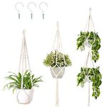 Fayavoo Macrame Plant Hangers Indoor, 3 Pack Wall Hanging Planter Basket Cotton Rope Flower Pot Macrame Hanging Plant Holders with 3 Hanging Hooks for Ceiling Outdoor Garden Home Décor White