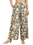 RATAN Women's Cotton Printed Loose Fit Flared Wide Leg Palazzo Pants (CFP-Brown-Small)