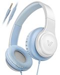 VOXii GE01 On-Ear Headphones with Microphone, Lightweight Folding Stereo Bass Headphones w/ 1.2M Cord, Portable Wired Headphones for Smartphone Tablet Computer, Headphones for Kids for School (Blue)