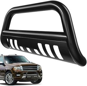 AUTOSAVER88 Bull Bar Compatible for 07-18 Chevy Silverado 1500/ GMC Sierra 1500/19 Chevy Silverado LD /07-20 Chevy Suburban/GMC Yukon 3" Grille Brush Push Guard w/Skid Plate Light Mounting Holes
