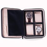 Bey-Berk Executive Travel Black Leather Four Watch & Accessory Storage Organizer Case