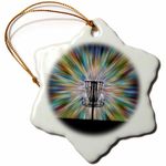 3D Rose Silhouette-Starburst Tie Dye Disc Golf Basket Design Snowflake Ornament, 3"