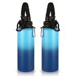 Volhoply Insulated Water Bottles Bulk 2 Pack, 40 oz Stainless Steel Sports Bottle with Paracord Handle & Spout Lid,Metal Water Thermos with Wide Mouth,Reusable Water jug for Adults(Green Pink,2 Set)