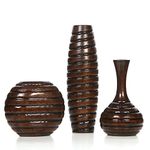 Hosley's Set of 3 Carved Wood Vases; Small 6", Medium 8" and Tall 12" High. Ideal Gift for Weeding and Use for Home / Office Decor, Fireplace, Table Vases, Spa, Aromatherapy Settings O9