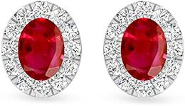 Inspereza Oval Ruby and Round Diamond Halo Stud Earrings in 10kt Gold (6X4 MM Ruby)